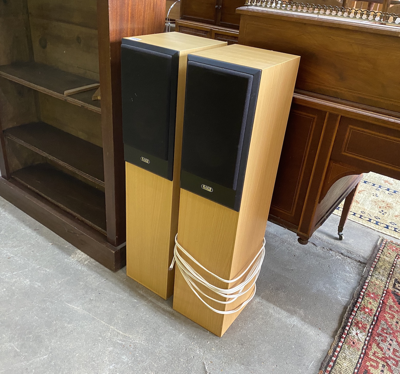A pair of 'Aegis Two' loudspeakers, height 84cm and an Akai UC series Amplifier, Tuner, Cassette Deck and Speakers.